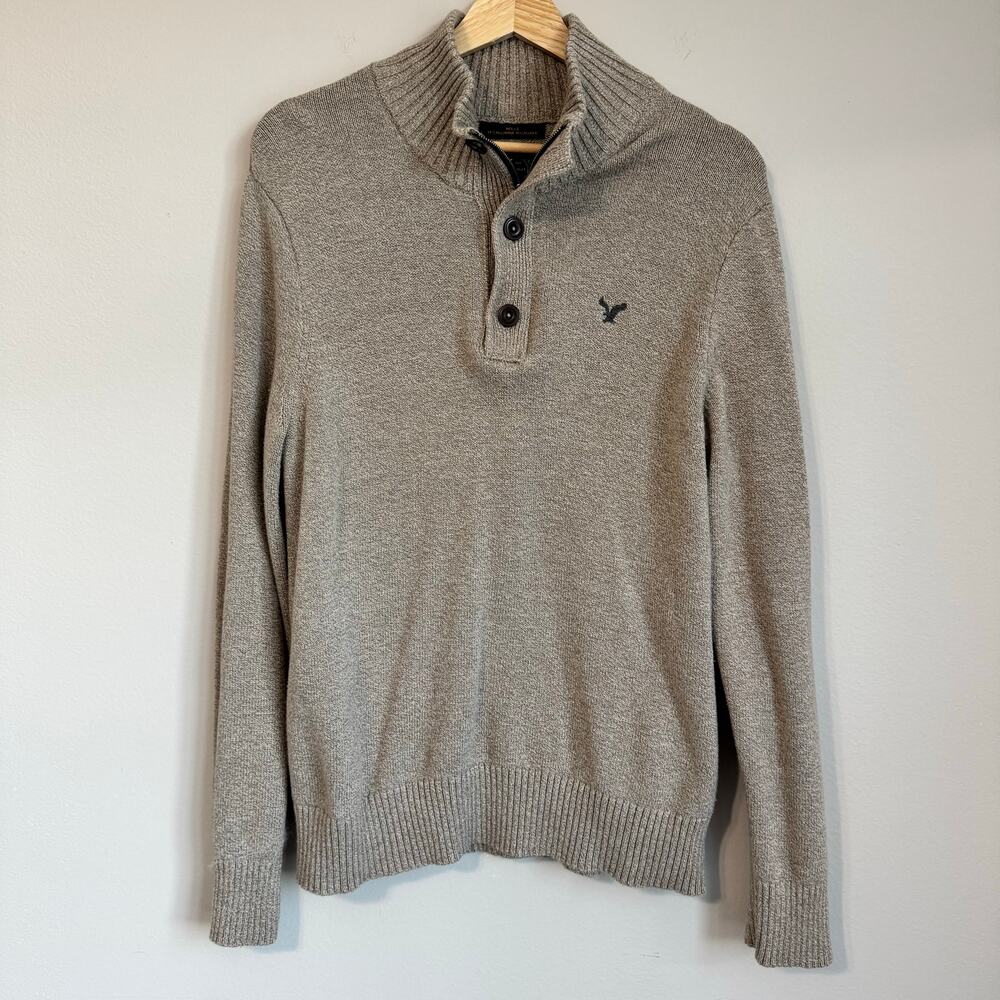 American Eagle AE Men's Pullover Sweater Classic Preppy Mock Neck Quarter Zip